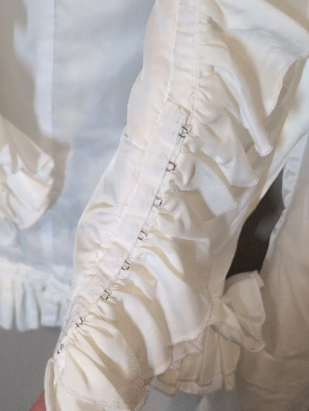 AKIRA Bridal Wedding Whimsical Cream Ruffle Satin Peplum Blouse - Picture 5 of 7